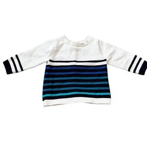 Jacadi Paris Sweater 6M Baby Striped Knit Long Sleeve White Blue Classic, Blue